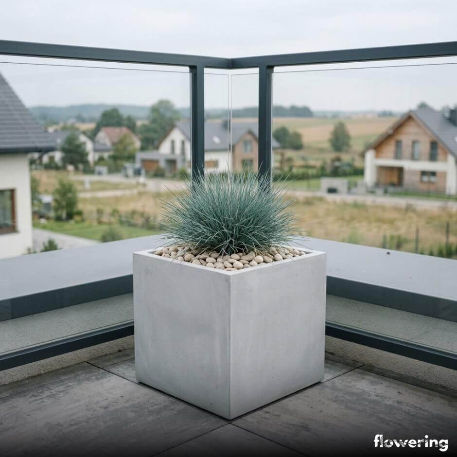 Minimalistyczny balkon z kostrzewą siną