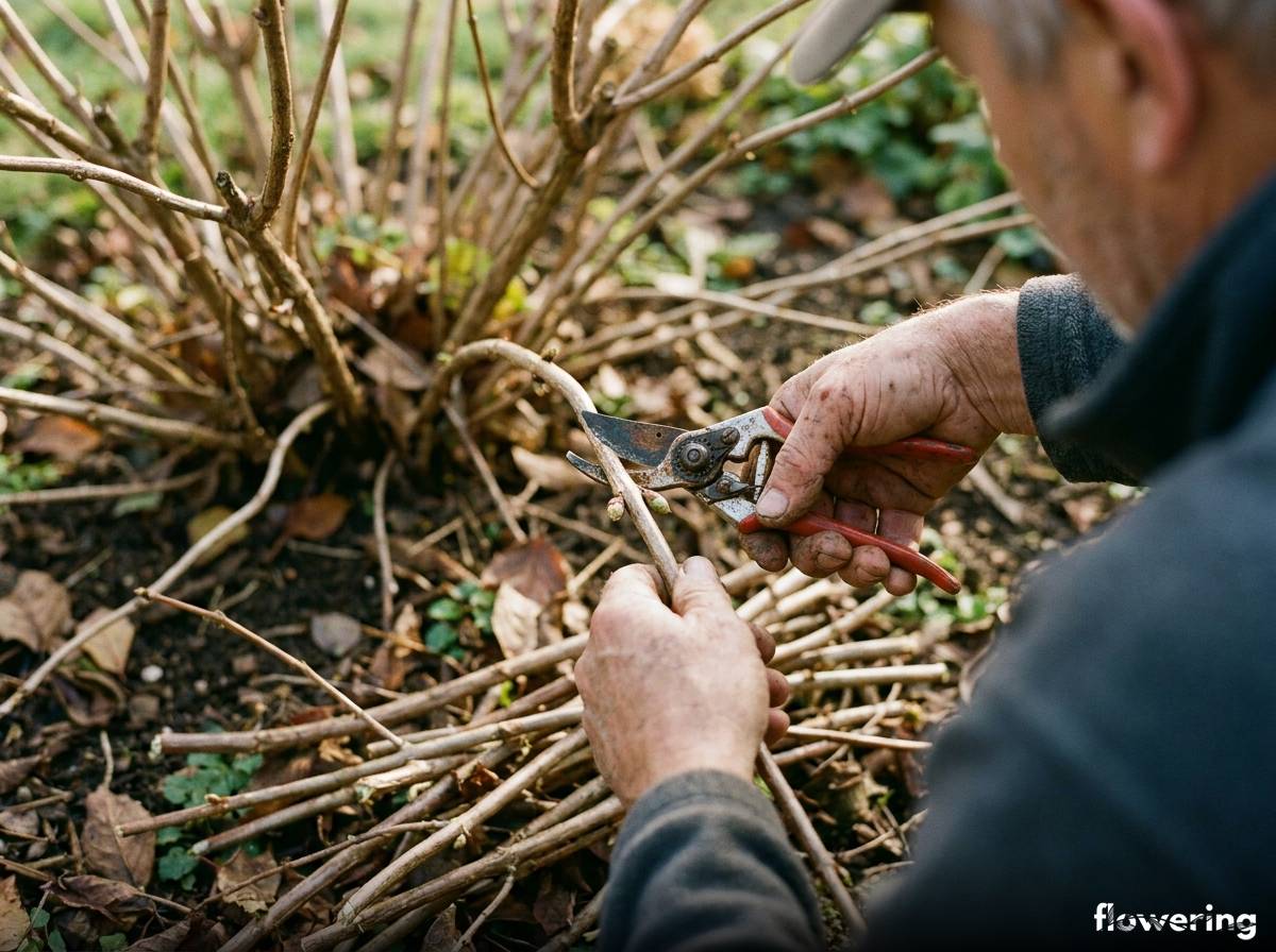 Przycinanie pędów hortensji bukietowej sekatorem wiosną