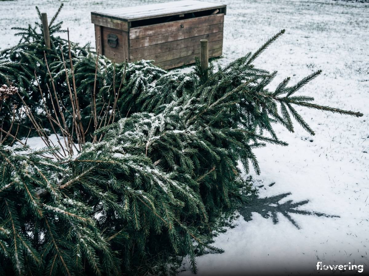 Gałązki świerkowe jako naturalna osłona pędów hortensji bukietowej zimą