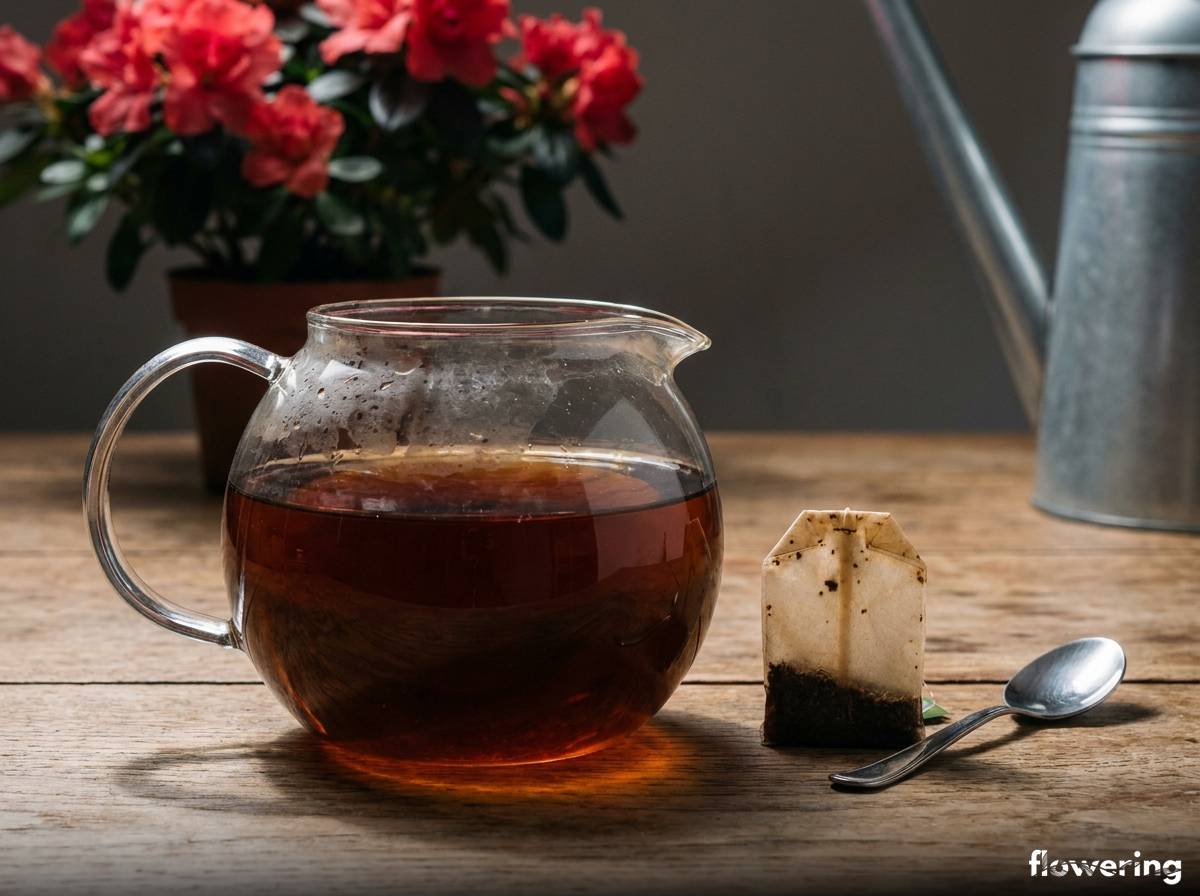 Napar z czarnej herbaty w dzbanku przygotowany do podlewania azalii