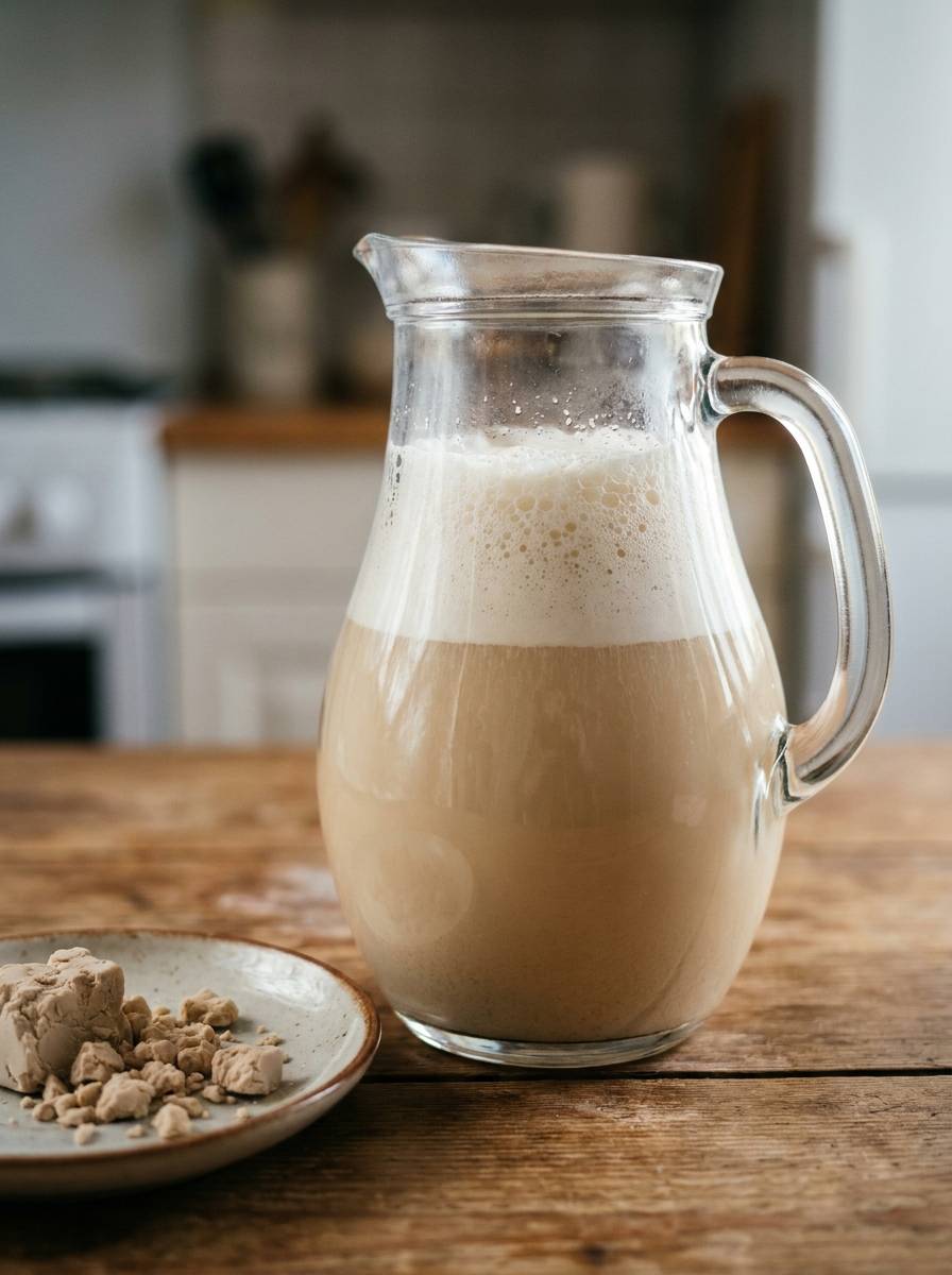 Drożdże piekarskie rozpuszczone w wodzie z pianą na powierzchni jako nawóz do hibiskusa